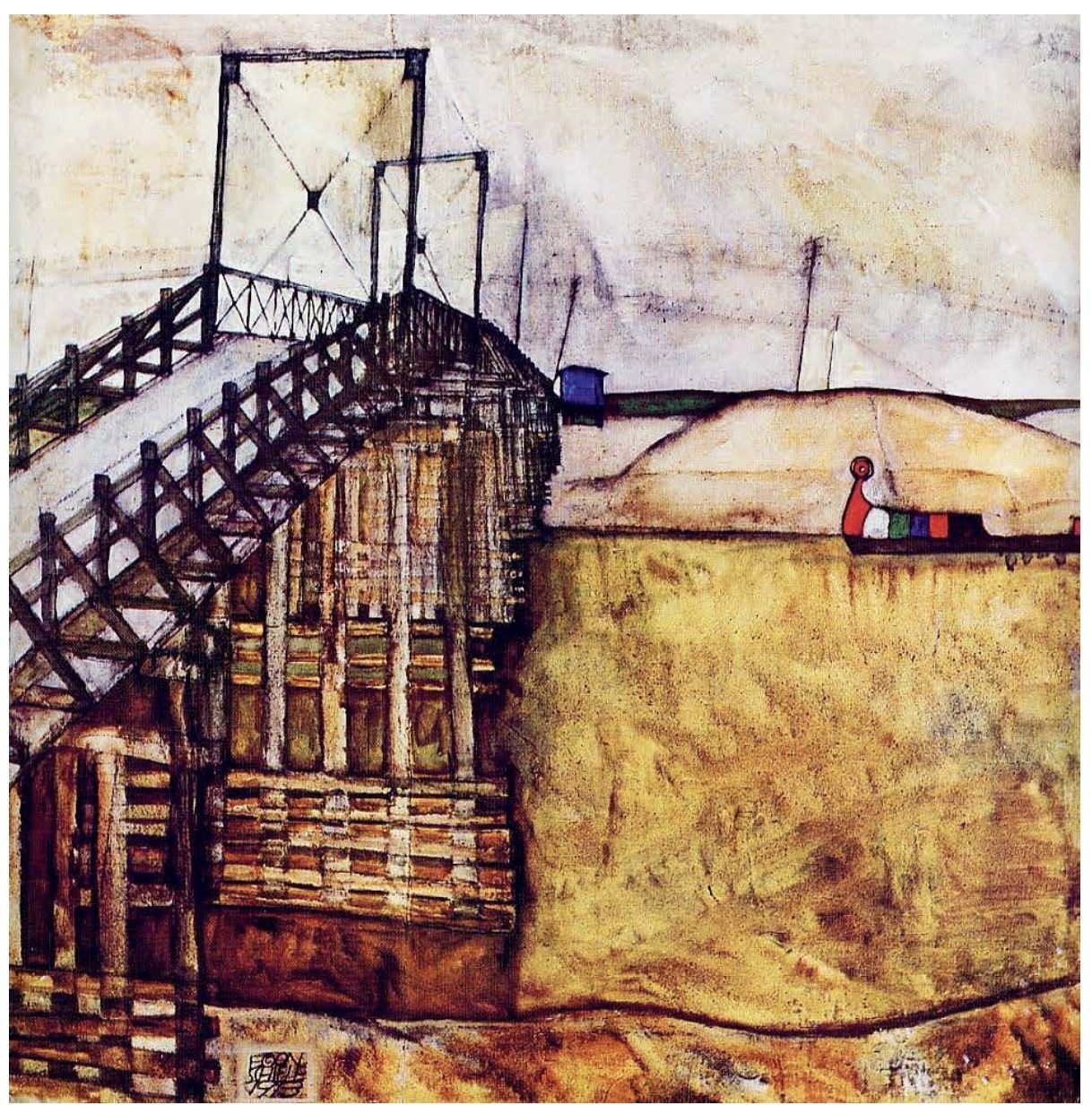 Egon Schiele: Die Brücke (A híd), 1913, olaj, vászon, 89,7 × 90 cm, magángyűjtemény, forrás: Wikimedia Commons